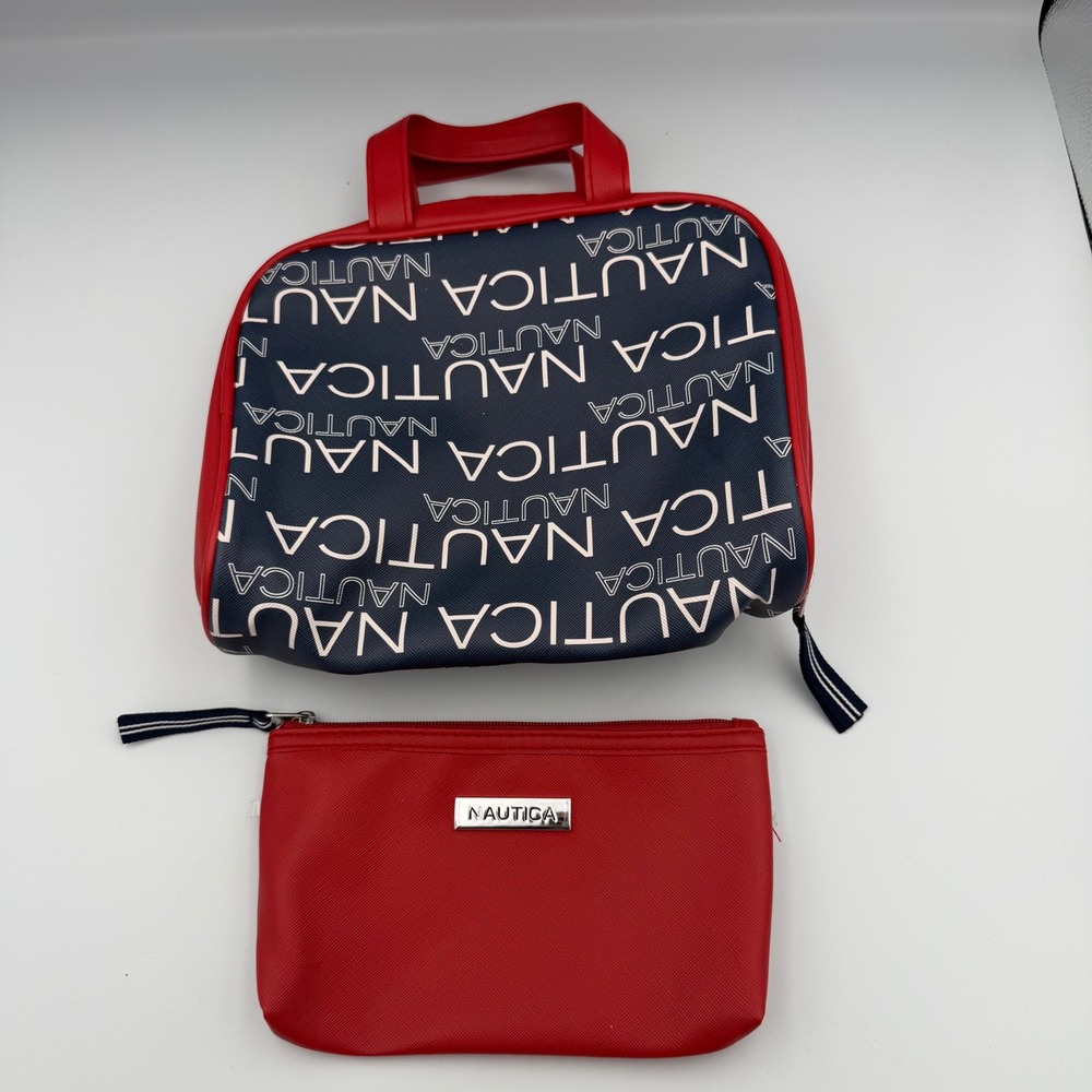 Nautica Cosmetic Bag Set Womens OS Red Excellent Synthetic
